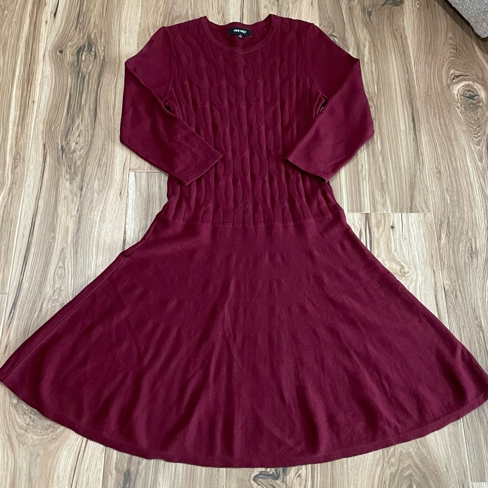 NWOT Nine West Burgundy Long Sleeve Sweater Dress